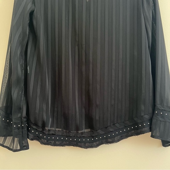 Zara Z1995 DENIM Black Striped Top Small See Through Embellishment Jewel Career - Picture 8 of 13